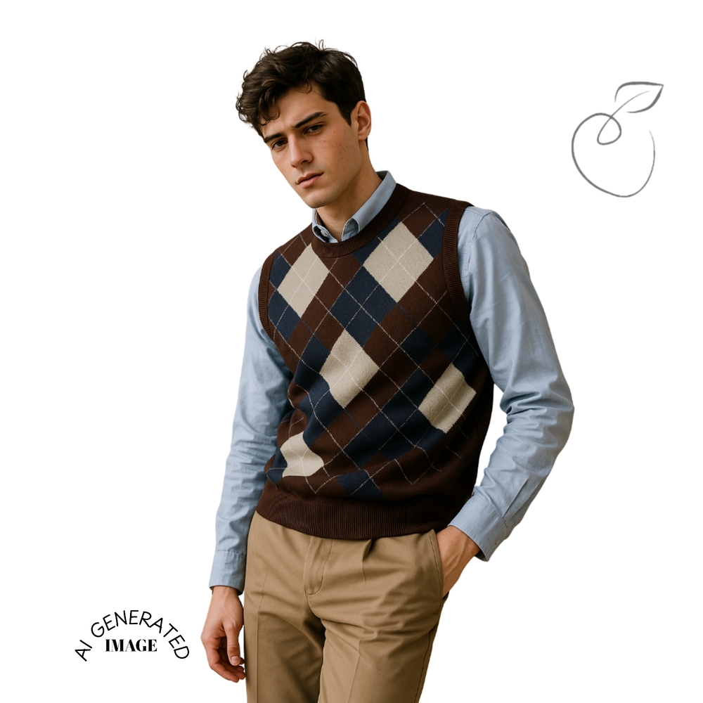 Men's Argyle Sweater Vest - Brown and Blue